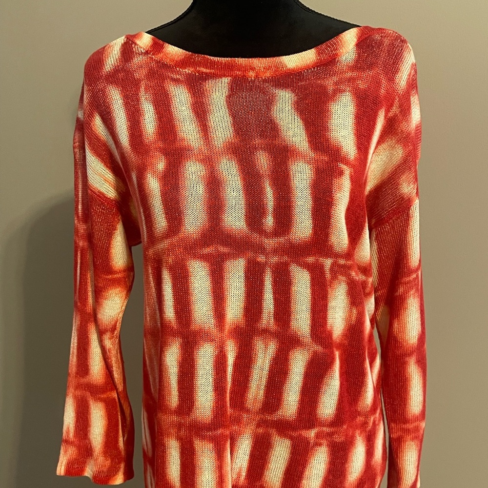CHICOS Sweater.  Color Burnt Orange and Off White. Chico Size 2. Large